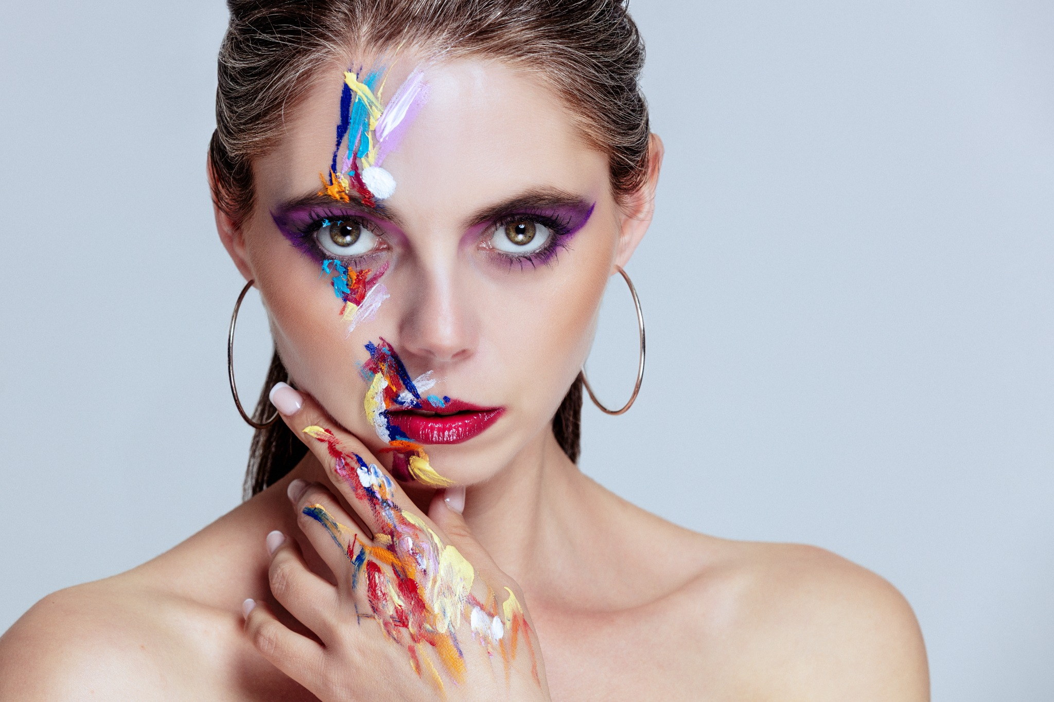 Beauty portrait with graphic colour makeup